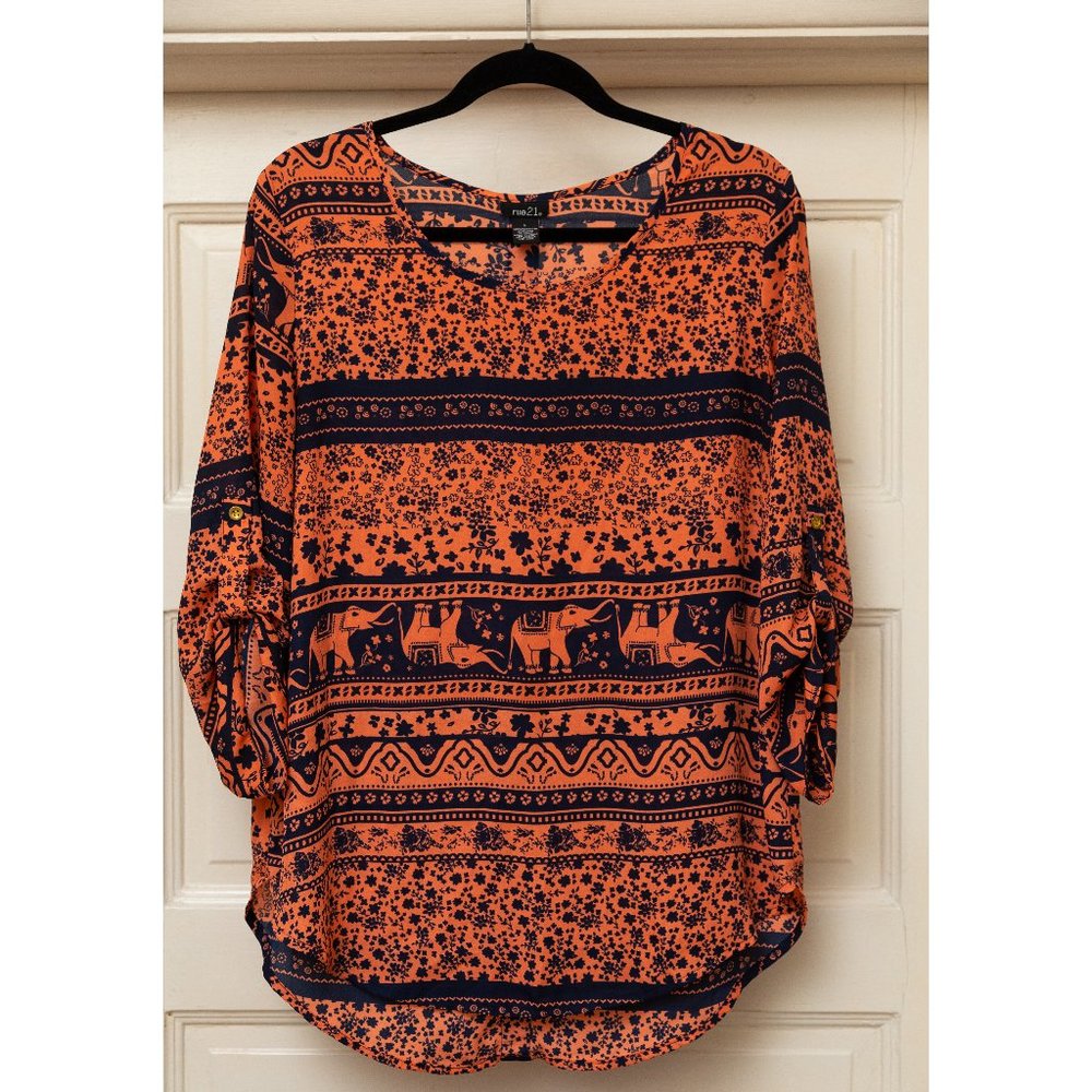 3/4 Sleeve Elephant Floral Print Button Shirt